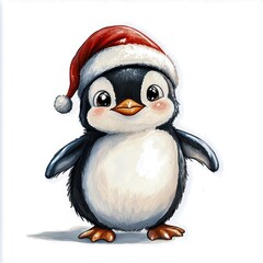 Naklejka premium Cute penguin with a Christmas hat