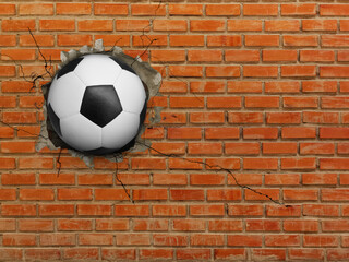 Soccer Ball Breaks Through Wall, Strong Sports Concept.