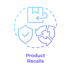 Product recalls blue gradient concept icon. Reverse logistics type. Return defective prosucts. Quality control. Round shape line illustration. Abstract idea. Graphic design. Easy to use in article