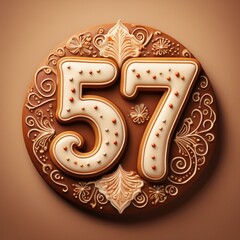 Decorated cookie, number 57, illustration for birthday or anniversary celebration