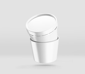 Realistic White Yogurt Cup Mockup, Plastic Container, Ice Cream Cup Mockup, Dairy Products, Cream, Tin, Isolated on Light Background, 3d rendered, Illustration.