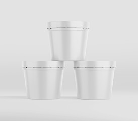 Realistic White Yogurt Cup Mockup, Plastic Container, Ice Cream Cup Mockup, Dairy Products, Cream, Tin, Isolated on Light Background, 3d rendered, Illustration.