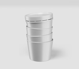 Realistic White Yogurt Cup Mockup, Plastic Container, Ice Cream Cup Mockup, Dairy Products, Cream, Tin, Isolated on Light Background, 3d rendered, Illustration.