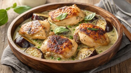 Delicious Thai Chicken Presentation on Rustic Table
