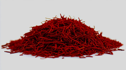 Naklejka premium A close-up of freshly picked saffron threads delicately placed in a small pile, isolated on a white background