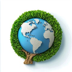 A conceptual illustration of the Earth surrounded by green foliage, symbolizing nature and environmental awareness.