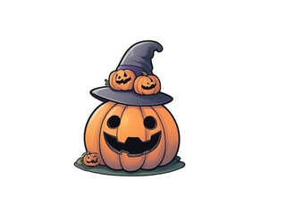 Jack-o’-Lantern Stack with Witch Hat Illustration