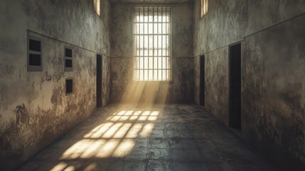 Obraz premium Dimly Lit Prison Corridor