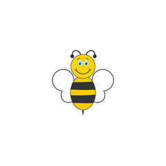 Cute Cartoon Bee sign. Bee icon isolated on transparent background
