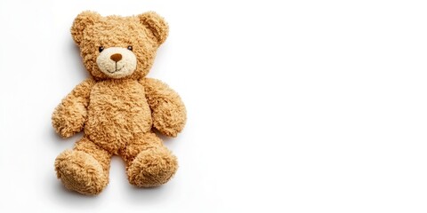 Obraz premium A soft, plush teddy bear sits comfortably on a clean white background. It is designed to bring comfort and joy to children. A perfect companion for playtime. AI