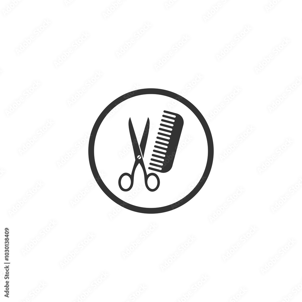 Poster comb and scissors tools rounded icon isolated on transparent background