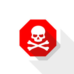 Warning road sign with skull icon isolated on transparent background
