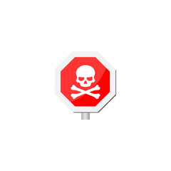 Warning road sign with skull icon isolated on transparent background