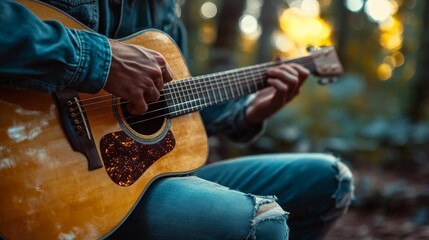 Obraz premium Guitarist in Forest Setting