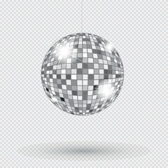 Disco ball for nightclubs and discotheques. Shining spheres for music party. Shiny mirror disco ball.