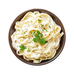 Fettucini alfredo bowl on transparent background. Generative ai design.