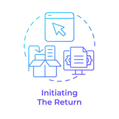 Initiating the return blue gradient concept icon. Reverse logistics stage. Product return process. Ecommerce. Round shape line illustration. Abstract idea. Graphic design. Easy to use in article