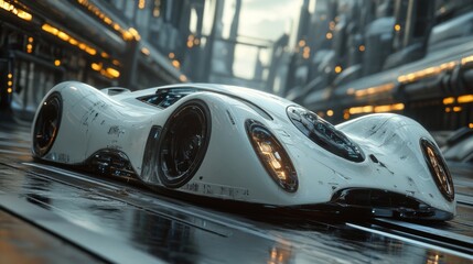 Obraz premium Futuristic Concept Car in Cyberpunk City