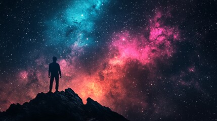 Fototapeta premium Stargazer Silhouette Under Vibrant Milky Way