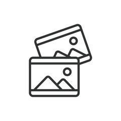 Images files, in line design. Images files, photo files, image format, file types, JPG, PNG, GIF on white background vector. Images files editable stroke icon