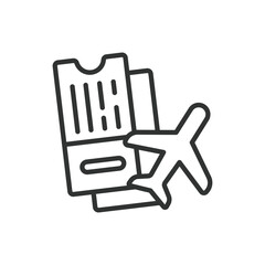 Boarding pass, in line design. Boarding pass, ticket, flight ticket, airline pass, travel document, plane ticket, air travel on white background vector. Boarding pass editable stroke icon