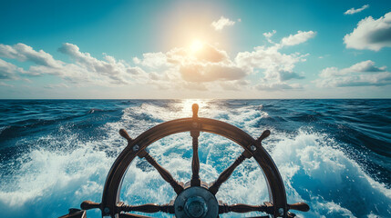 Exploring the Depths of the Ocean: Ship Wheel on a Majestic Vessel Surrounded by Endless Waves