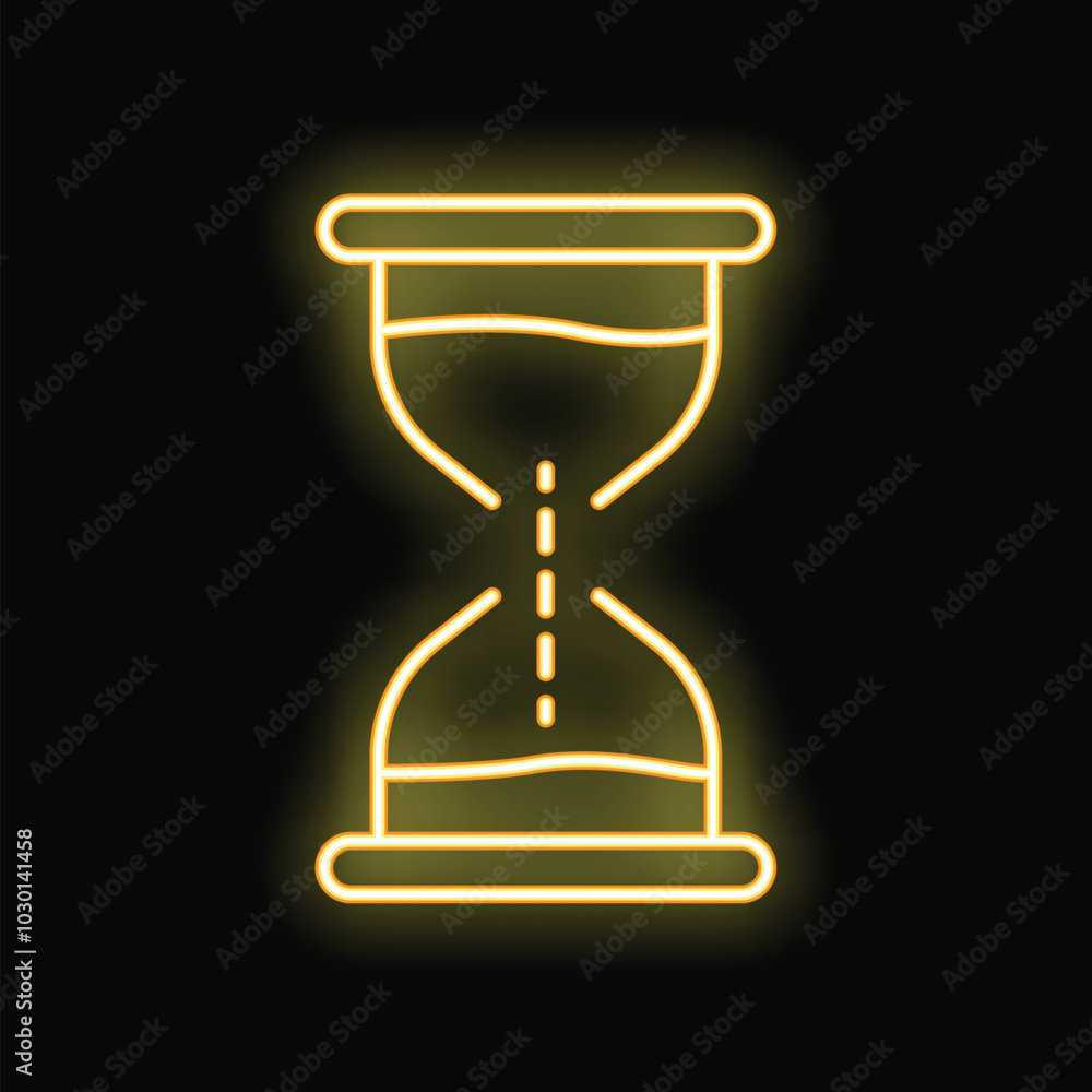 Poster glowing neon line hourglass showing sands of time passing icon isolated on black background