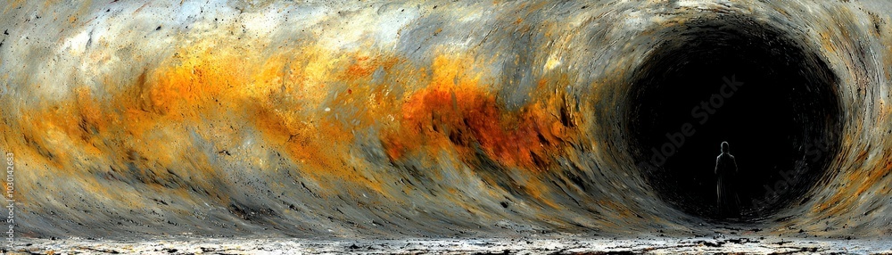 Poster surreal scene with a lone figure in an abstract background