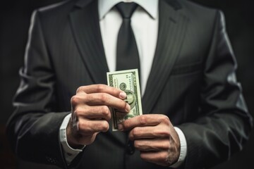 A business man holding dollar money hand currency.