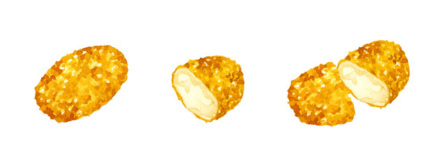 かにクリームコロッケのセット　料理・食べ物の手描き水彩イラスト素材集