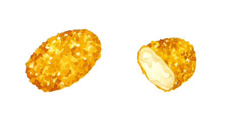半分に切ったかにクリームコロッケ　料理・食べ物の手描き水彩イラスト素材