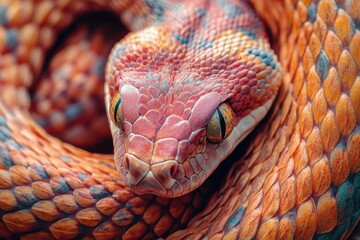 Fototapeta premium Close-up view of a rare vibrant snake showcasing intricate scale patterns in natural habitat