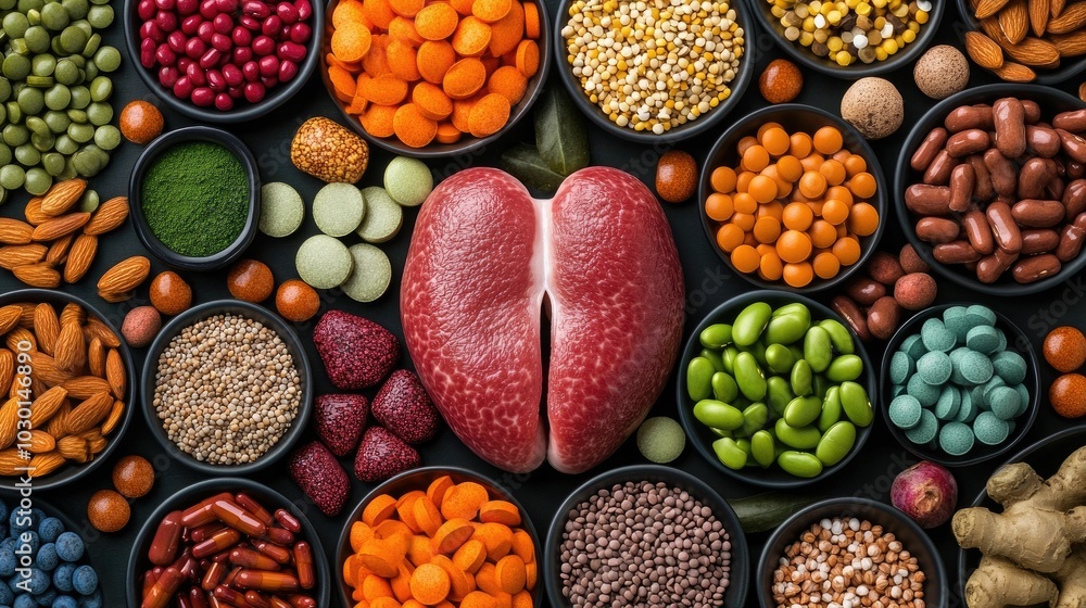 Poster radiant liver cells glowing from the absorption of essential vitamins and nutrients surrounded by a 