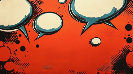 Obraz premium A bright red background with classic comic book dots and speech bubbles. It's a retro-style poster that looks like it came straight out of a comic book.