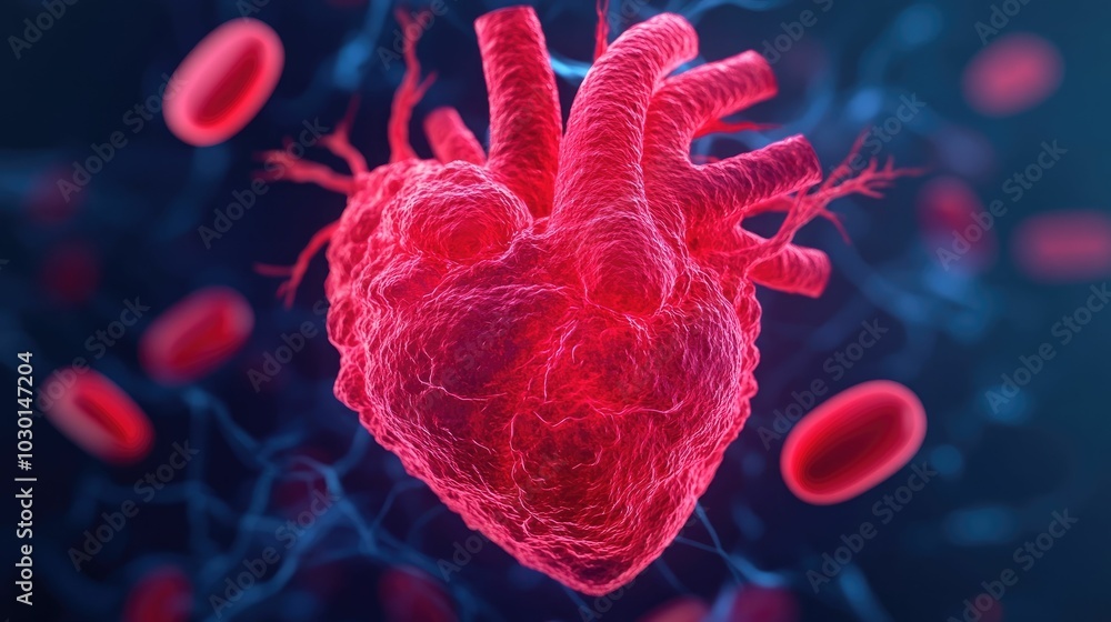 Aufkleber macro close up view of vibrant glowing heart cells fed by flowing streams of essential vitamins and 