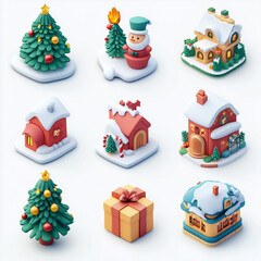 Festive 3D Christmas and New Year Decorations on a White Background