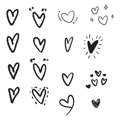 Heart doodles. Hand drawn hearts. Design elements for Valentine's day. Vector EPS 10.	