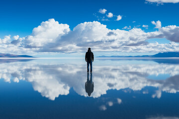Salar de Uyuni salt flat in Bolivia. Salt desert background.