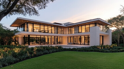 Obraz premium Modern Home with Aerial View Surrounded by Nature