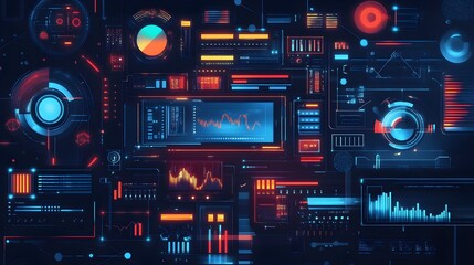 Futuristic Interface Design with Glowing Blue and Red Elements