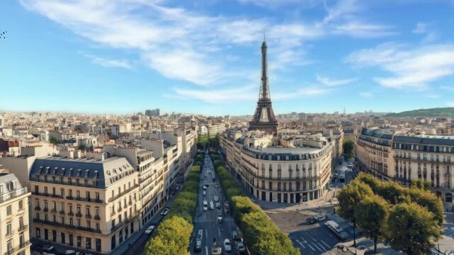 the beauty of the city of Paris and the Eiffel Tower in the morning, afternoon and evening