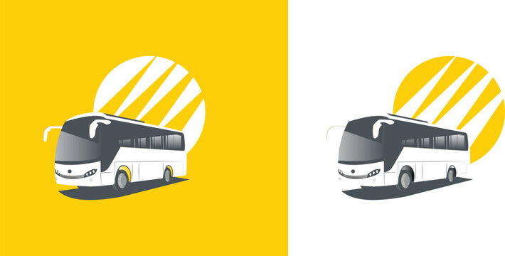 Black and white bus in yellow background