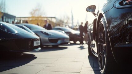 Fototapeta premium Luxury Cars Showcase: An Elegant Display of Stylish Vehicles at an Event