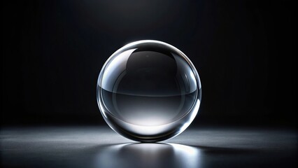 Minimalist empty glass sphere on black background