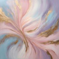 Fototapeta premium Feminine abstract painting with soft pastel colors of blush pink sky blue and lavender with golden accents 