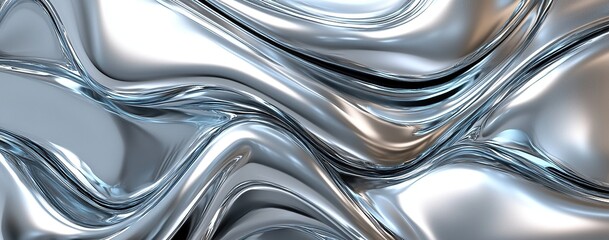 abstract background with silver and chrome waves, shiny metal