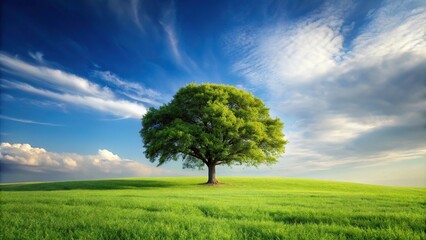 Fototapeta premium Minimalist flourishing tree in grassy field