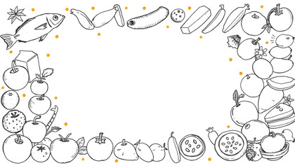 Obraz premium coloring book food fruits vegetables proteins background