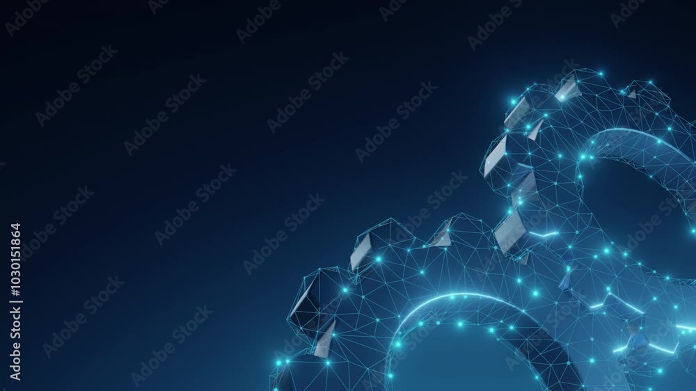 Wall mural abstract digital gears with interconnected points symbolizing technology, teamwork, and collaboratio