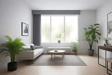 A stylish modern living room with pristine white walls and warm wooden flooring, exuding elegance and comfort.